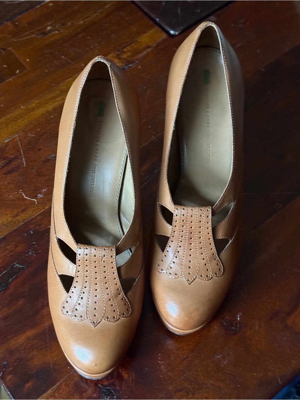 Anthropologie Schuler & Sons Caramel Leather Platform Heel Size 10 Like New